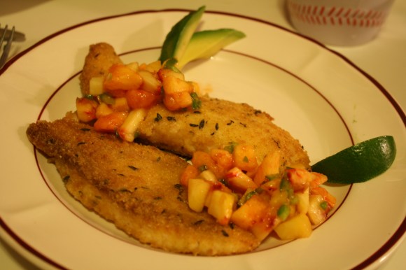 Fish with peach jalapeno salsa