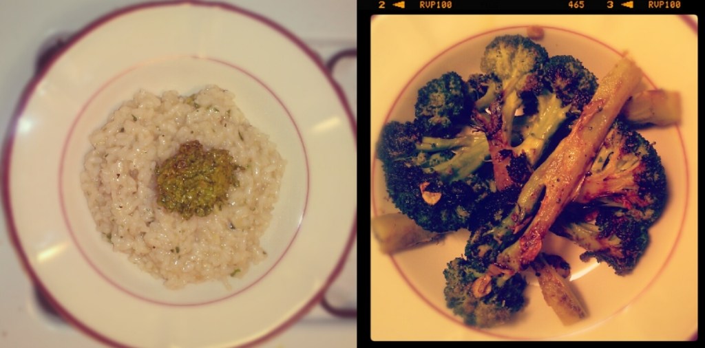 Lemon risotto with pesto; caramelised broccoli